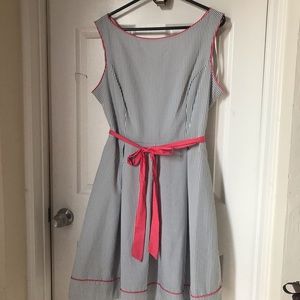 NWT Ticking stripe, gray white midi dress sz 16